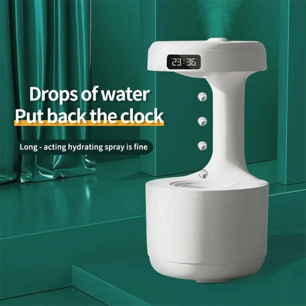 Antigravity Humidifier,Rain Humidifier Bedroom anti Gravity Humidifiers with Clock Water Drop Backflow Aroma Diffuser Large Capacity Office Bedroom Mute Heavy Fog Household Sprayer(Black)