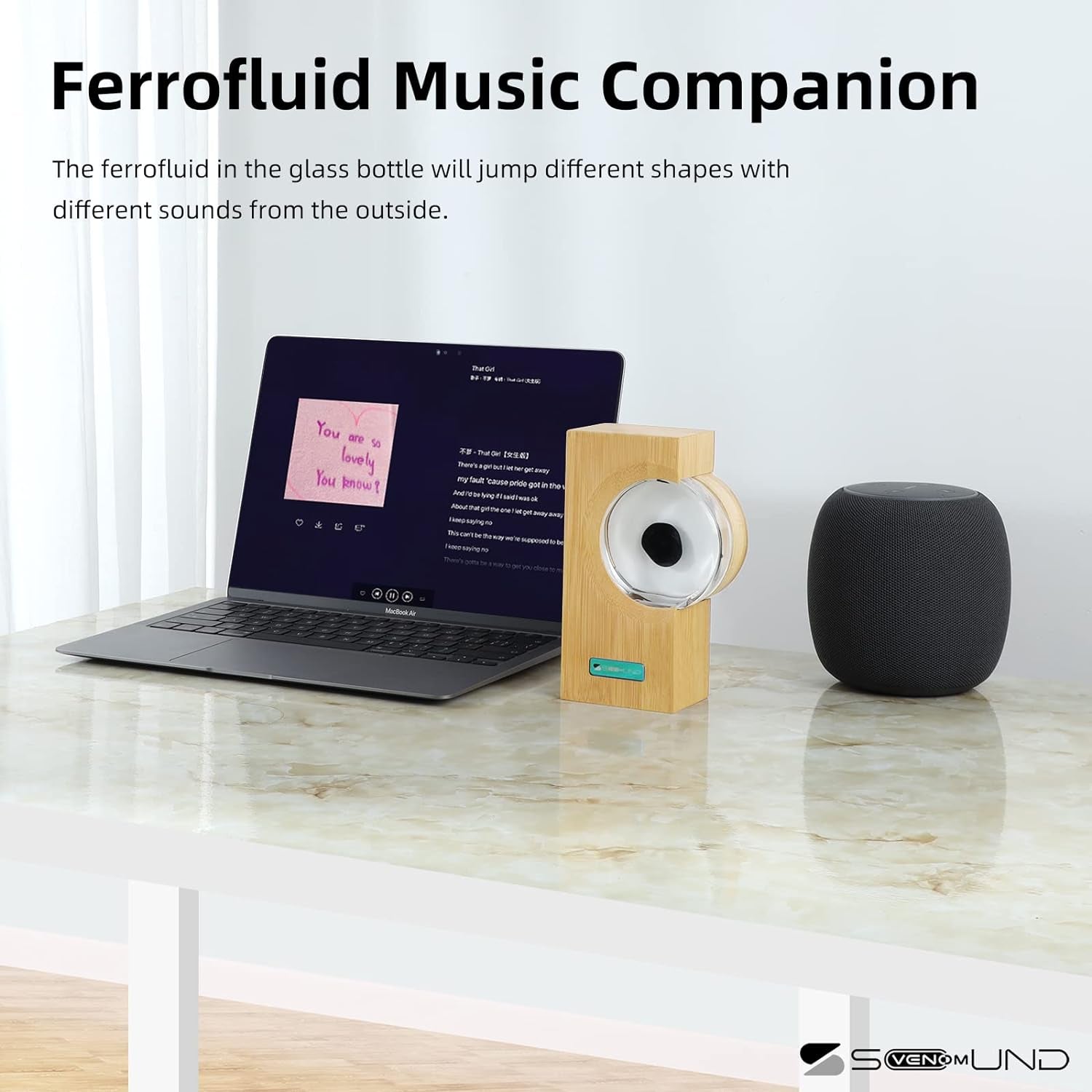 Dancing Ferrofluid with Music Rhythm, Ferrofluid Speaker Music Mate, Symbiote in a Bottle, Ferrofluid Display Lamp, Desktop Decor, Teenager Gifts (Not a Speaker) (Does Not Make Sound)