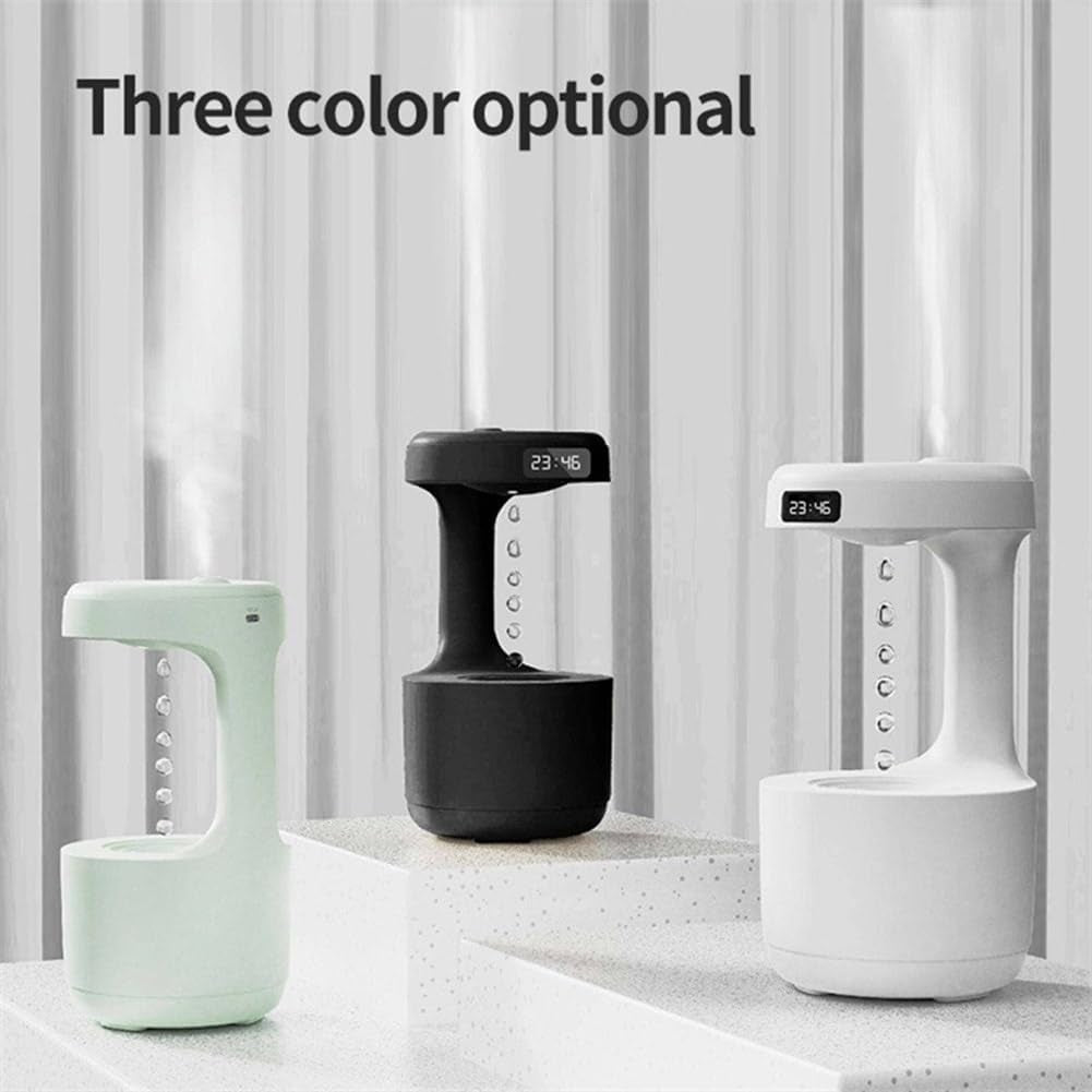 Antigravity Humidifier,Rain Humidifier Bedroom anti Gravity Humidifiers with Clock Water Drop Backflow Aroma Diffuser Large Capacity Office Bedroom Mute Heavy Fog Household Sprayer(Black)