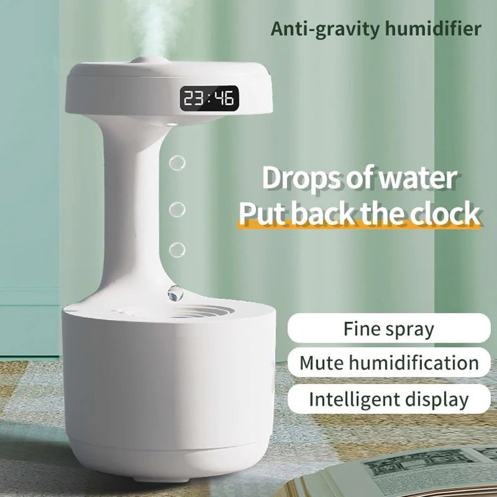 Antigravity Humidifier,Rain Humidifier Bedroom anti Gravity Humidifiers with Clock Water Drop Backflow Aroma Diffuser Large Capacity Office Bedroom Mute Heavy Fog Household Sprayer(Black)