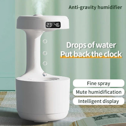 Antigravity Humidifier,Rain Humidifier Bedroom anti Gravity Humidifiers with Clock Water Drop Backflow Aroma Diffuser Large Capacity Office Bedroom Mute Heavy Fog Household Sprayer(Black)