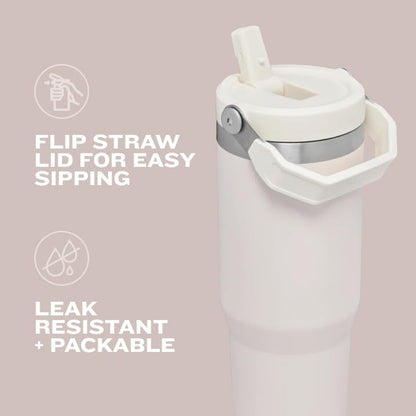 Iceflow Stainless Steel Tumbler with Straw - Vacuum Insulated Water Bottle for Home, Office or Car Reusable Cup with Straw Leak Resistant Flip Cold for 12 Hrs or Iced for 2 Days (Rose Quartz)